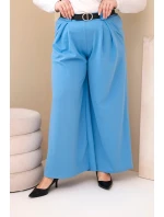 Dámské kalhoty Plus Size viskózové s širokým nohavicí a páskem modré Dámské kalhoty Plus Size viskózové s širokým nohavicí a páskem modré