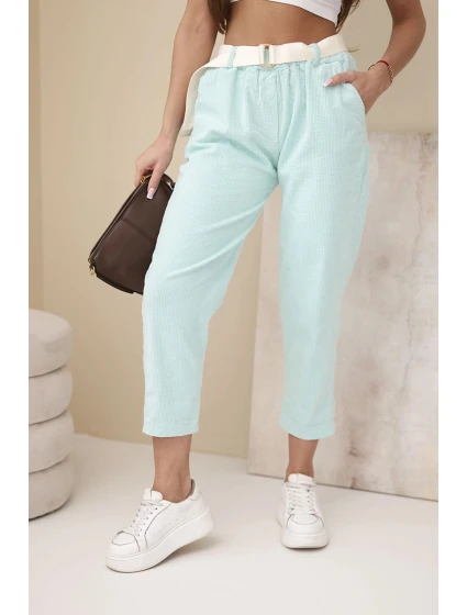 Dámské model 22002878 kalhoty s páskem mátové - K-Fashion