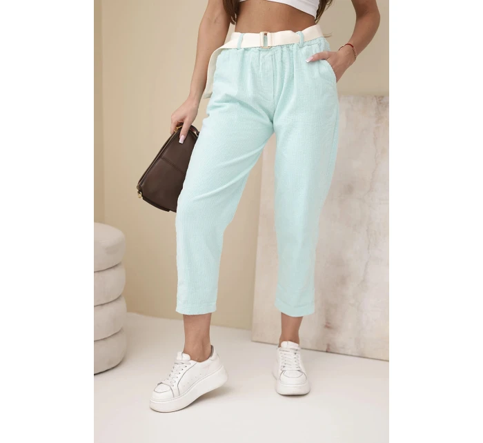 Dámské model 22002878 kalhoty s páskem mátové - K-Fashion