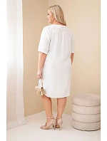 Dámské viskózové šaty Plus Size s krátkým rukávem a výstřihem do V bílá