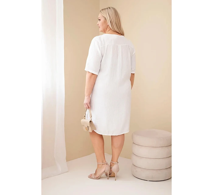 Dámské viskózové šaty Plus Size s krátkým rukávem a výstřihem do V bílá