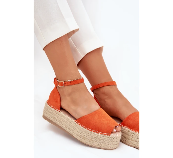 Dámské espadrilky na platformě s pletením oranžové Selise