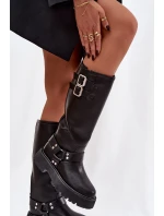 Kožené dámské kozačky s přezkami zateplené Big Star model 21758949 černé - Big Star Shoes Kožené dámské kozačky s přezkami zateplené Big Star model 21758949 černé - Big Star Shoes