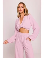 model 21136167 Široké kalhoty krepová růžová - Moe model 21136167 Široké kalhoty krepová růžová - Moe