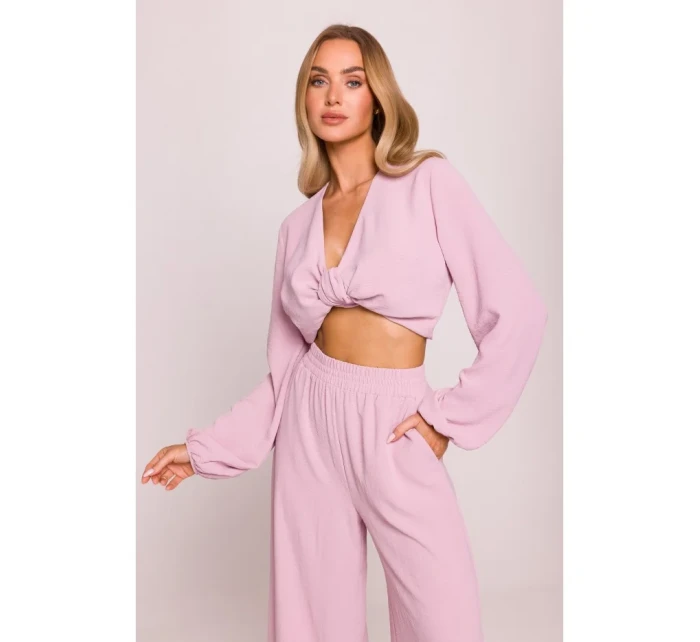 model 21136167 Široké kalhoty krepová růžová - Moe model 21136167 Široké kalhoty krepová růžová - Moe