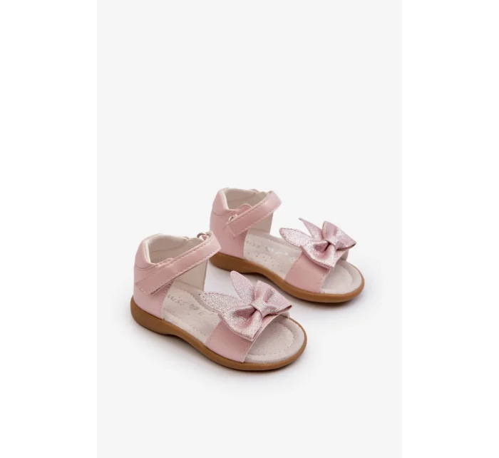 Dětské sandály s mašlí a zapínáním na suchý zip, růžové Wistala Dětské sandály s mašlí a zapínáním na suchý zip, růžové Wistala