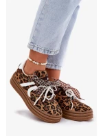 Dámské tenisky s panterím vzorem na platformě s ozdobami – hnědé Vinness Dámské tenisky s panterím vzorem na platformě s ozdobami – hnědé Vinness