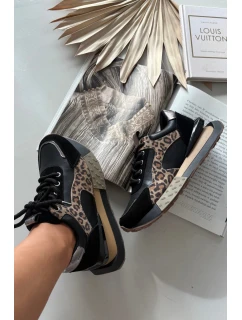 Dámské kožené tenisky na platformě s leopardím vzorem Artiker – černé