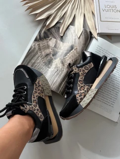 Dámské kožené tenisky na platformě s leopardím vzorem Artiker – černé