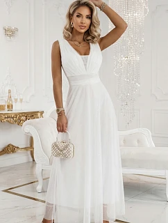 Dlouhé maxi šaty s  a hlubokým výstřihem ecru barva model 22079727 - numoco basic