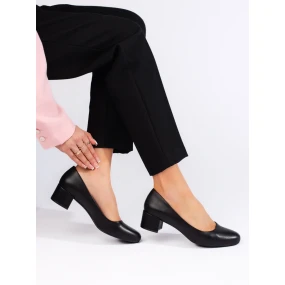 Módní dámské černé  lodičky na širokém podpatku