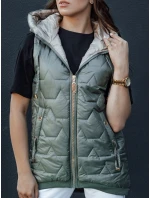 Dámská prošívaná vesta s kapucí GLITZY zelená FashionStreet TY4456