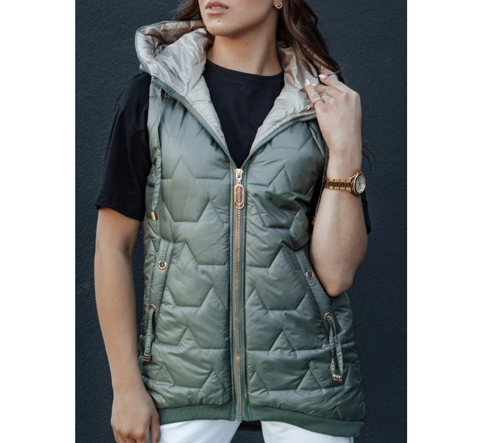 Dámská prošívaná vesta s kapucí GLITZY zelená FashionStreet TY4456