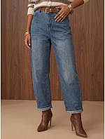 Jeansy damskie wide leg z paskiem i wysokim stanem niebieskie model 22544865 - FashionStreet Jeansy damskie wide leg z paskiem i wysokim stanem niebieskie model 22544865 - FashionStreet