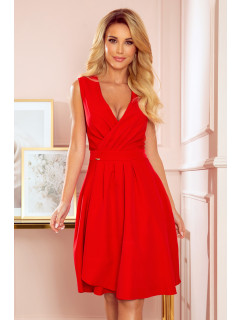 ELENA - Elegantní červené dámské šaty s dekoltem a záložkami 338-1