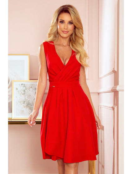 ELENA - Elegantní červené dámské šaty s dekoltem a záložkami 338-1