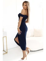 564-7 CALLIE Midi šaty s odhalenými rameny a výstřihem - ZELENÉ 564-7 CALLIE Midi šaty s odhalenými rameny a výstřihem - ZELENÉ