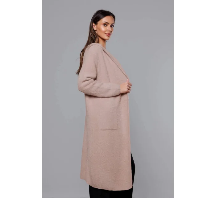 Dlouhý béžový vlněný přehoz přes oblečení typu alpaka s kapucí model 18059173 - MADE IN ITALY Dlouhý béžový vlněný přehoz přes oblečení typu alpaka s kapucí model 18059173 - MADE IN ITALY
