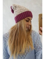 Bibiana fleecová čepice K264 tmavě fialová+světle béžová
