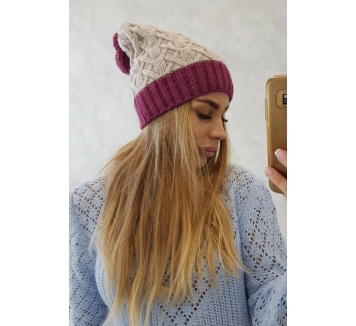Bibiana fleecová čepice K264 tmavě fialová+světle béžová