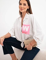 Dámská bavlněná košile s pásky a vázáním béžová