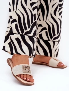 Elegantní Dámské Pantofle S Dekorací Na Plochém Podpatku Béžové model 21685546 - Boto