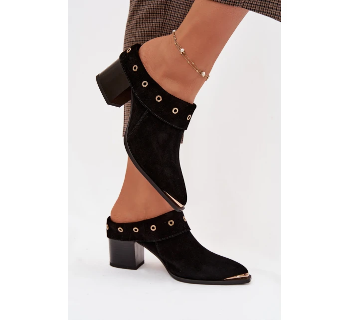 Semišové dámské kožené boty na podpatku D&A model 22031846 Černé - S.Barski