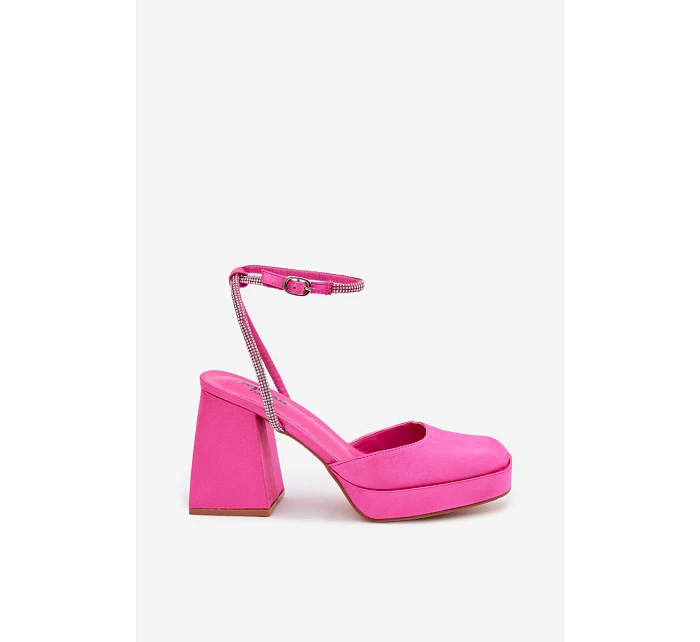 Dámské sandály na vysokém podpatku typu sloupek s páskem s krystaly fuchsiová Seraphina