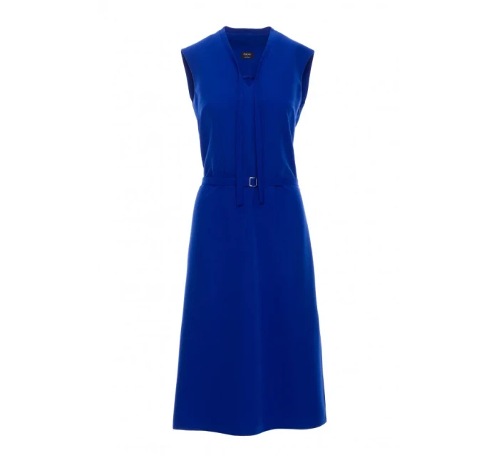 S410 Šaty áčkového střihu s vázáním a výstřihem do V - královsky modré