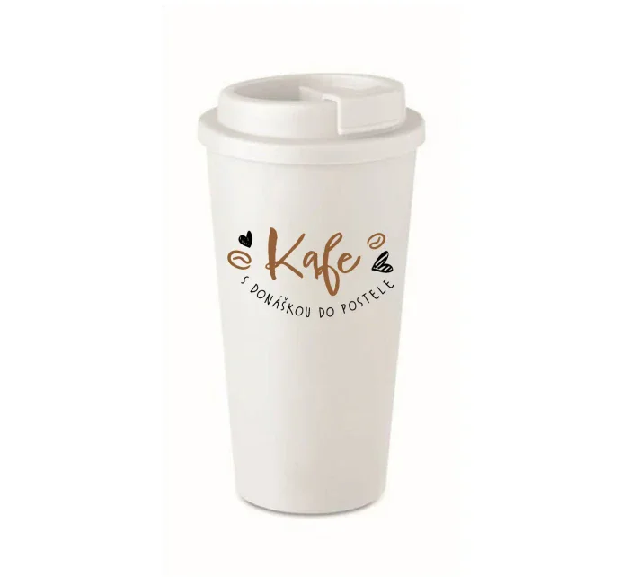KAFE S DONÁŠKOU DO POSTELE - bílý termohrnek 475 ml