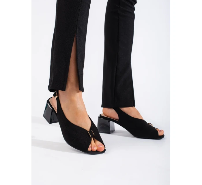 Luxusní dámské  sandály černé na širokém podpatku