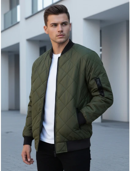Pánská prošívaná bunda bomber zelená TX2216 Pánská prošívaná bunda bomber zelená TX2216