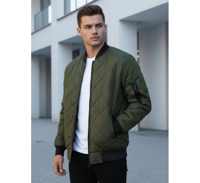 Pánská prošívaná bunda bomber zelená TX2216 Pánská prošívaná bunda bomber zelená TX2216