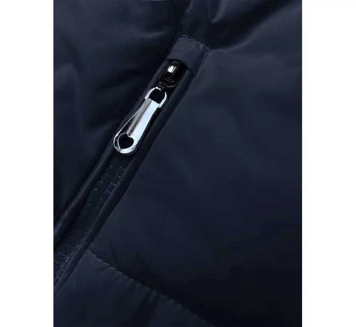 Tmavě modrá krátká dámská péřová vesta se stojáčkem (16M9092-215)