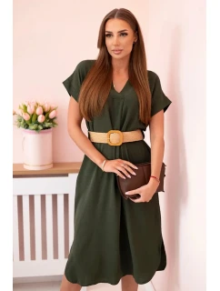 Šaty s ozdobným páskem khaki