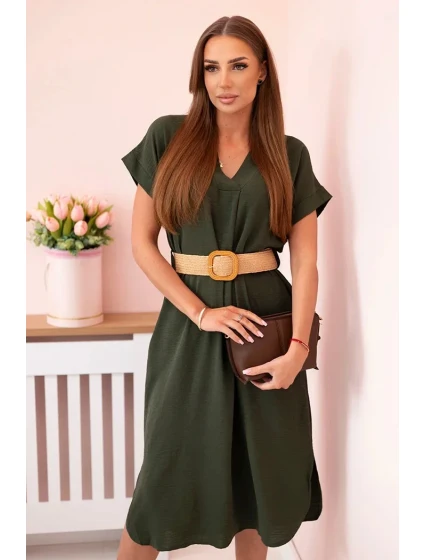 Šaty s ozdobným páskem khaki Šaty s ozdobným páskem khaki