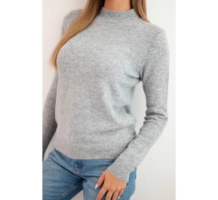 Dámský svetr s polokošilí z měkké pleteniny šedý Dámský svetr s polokošilí z měkké pleteniny šedý