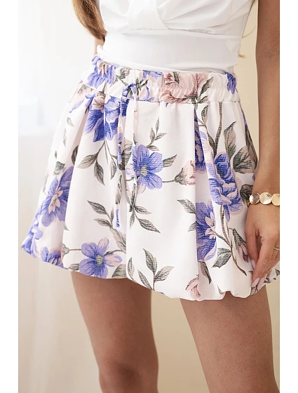 Dámské viskózové šortky s květinovým vzorem se zavazováním v pase fialové