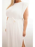 Dámské šaty Plus Size viskózové plisované s vázáním ecru Dámské šaty Plus Size viskózové plisované s vázáním ecru