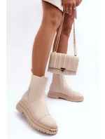 Dámské kožené boty s krátkou patou model 21633786 Bežové - Boto Dámské kožené boty s krátkou patou model 21633786 Bežové - Boto