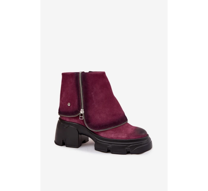 Kožené dámské kotníčkové boty s obráteným límcem Maciejka 07145-23 bordó