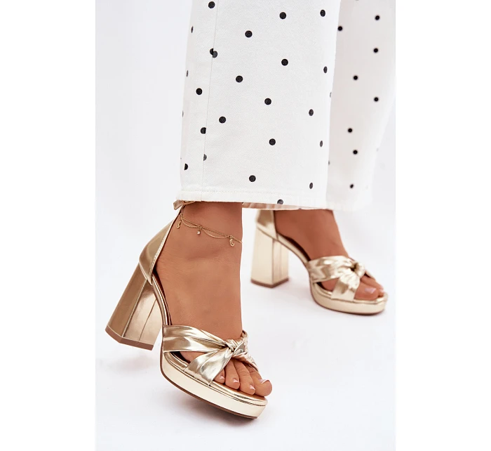 Dámské sandály na podpatku z umělé kůže zlaté Rosetta