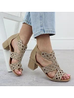 Dámské sandály na podpatku se zirkony v béžové barvě model 22096645 - Rieker