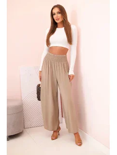 Dámské viskózové kalhoty s elastickým pasem velbloud