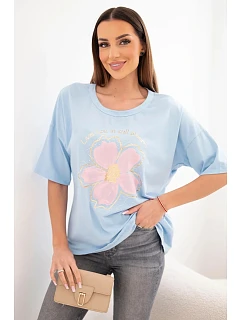 Dámská bavlněná oversize halenka s květinovým potiskem modrá