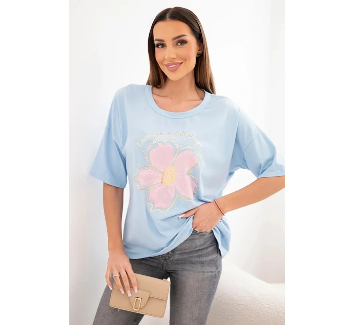 Dámská bavlněná oversize halenka s květinovým potiskem modrá