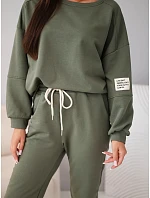 Dámská bavlněná souprava s mikinou a jogger kalhotami khaki Dámská bavlněná souprava s mikinou a jogger kalhotami khaki