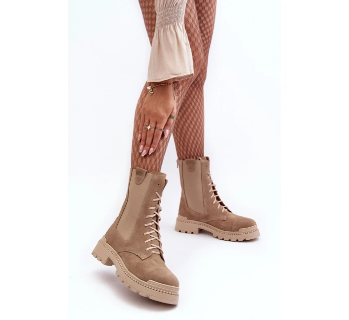 Dámské Vyšívané Kožené Boty Bežové Nicole 2836 Dámské Vyšívané Kožené Boty Bežové Nicole 2836