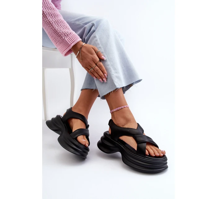 Zazoo 2743 Sametové sandály na podpatku Černé