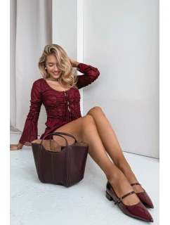 Lakované baleríny na podpatku s páskem Bordové model 21709670 - Boto